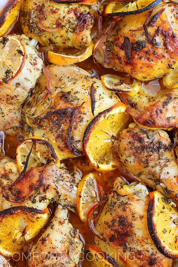 Herb and Citrus Oven Roasted Chicken – Super easy, elegant roasted chicken with fresh lemons, oranges and herbs! | thecomfortofcooking.com