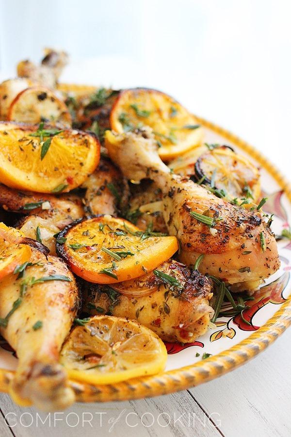 Herb and Citrus Oven Roasted Chicken – Super easy, elegant roasted chicken with fresh lemons, oranges and herbs! | thecomfortofcooking.com