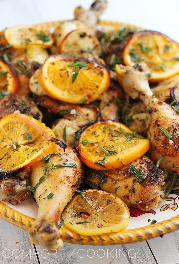 Herb and Citrus Oven Roasted Chicken – Super easy, elegant roasted chicken with fresh lemons, oranges and herbs! | thecomfortofcooking.com