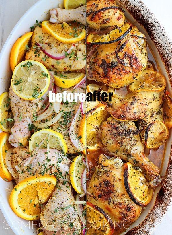 Herb and Citrus Oven Roasted Chicken – Super easy, elegant roasted chicken with fresh lemons, oranges and herbs! | thecomfortofcooking.com