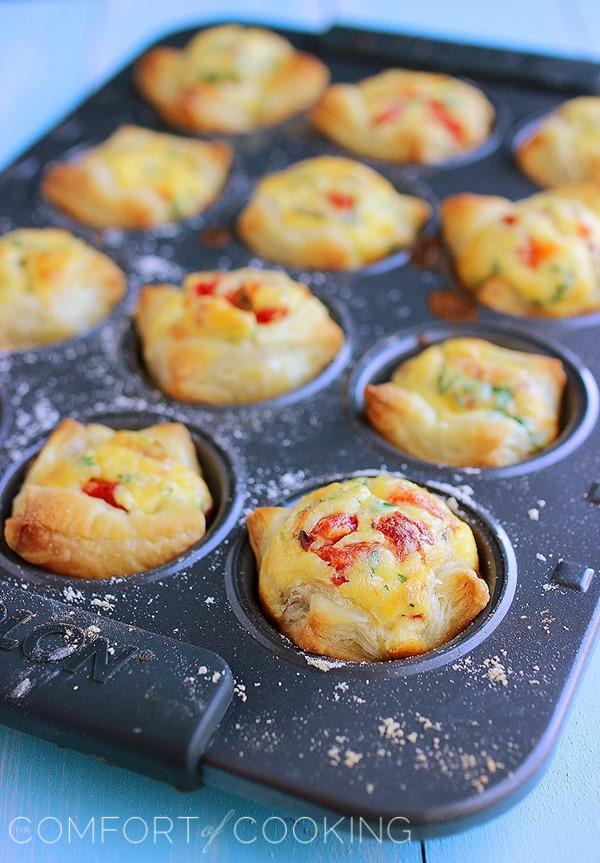 Mini Puff Pastry Quiche – Bake a batch of mini puff pastry quiche for Mother's Day, or for a special spring brunch any weekend! | thecomfortofcooking.com