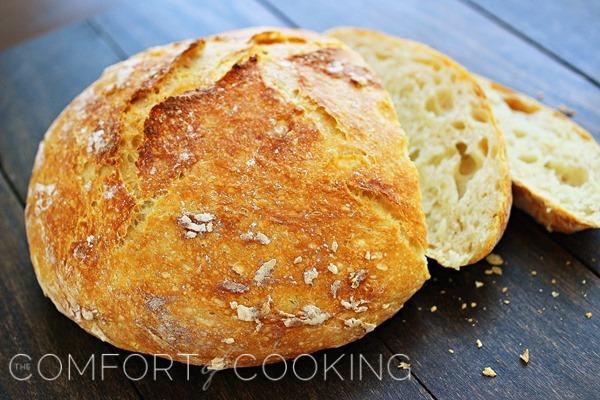 No-Knead Crusty Artisan Bread – My most reader-loved recipe! This crusty, fluffy artisan bread needs only 4 ingredients and 5 minutes. | thecomfortofcooking.com