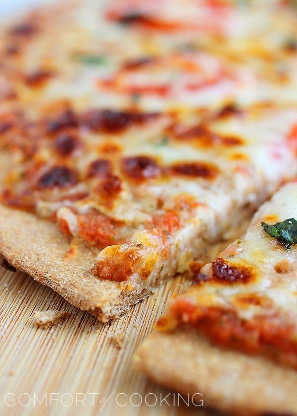 100% Whole Wheat Pizza Dough – Crispy, chewy whole wheat pizza dough makes a delicious canvas for all kinds of tasty toppings! | thecomfortofcooking.com