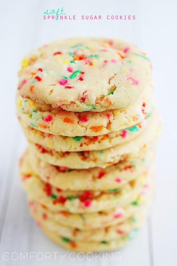 Soft Sprinkle Sugar Cookies – Super soft, buttery sugar cookies with sprinkles. So easy and delicious! | thecomfortofcooking.com