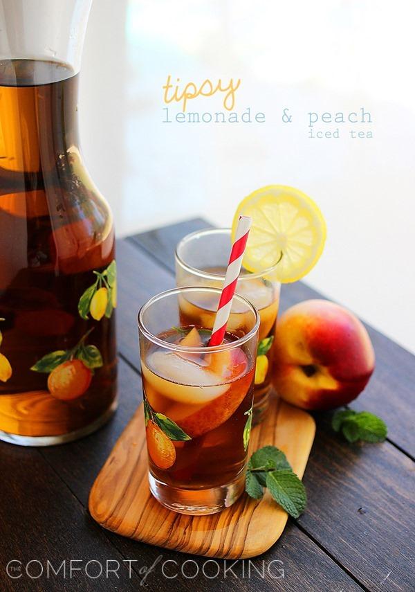 Tipsy Lemonade and Peach Iced Tea – Refreshing lemonade-iced tea cocktail with fresh peaches, mint and vodka! | thecomfortofcooking.com