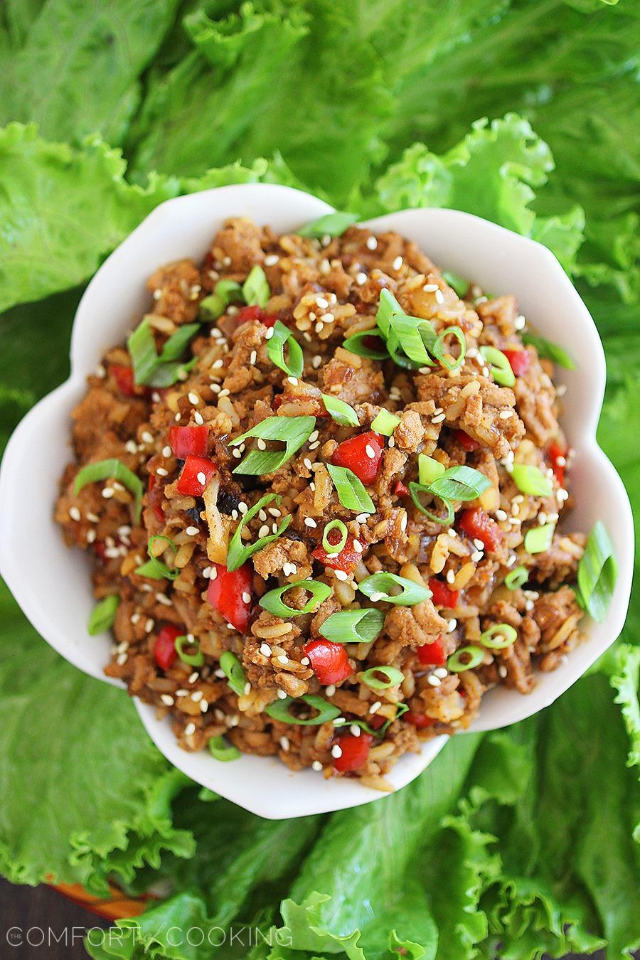 Slow Cooker Asian Chicken Lettuce Wraps – Simmer these delicious, low-carb Asian chicken lettuce wraps in your slow cooker for a fresh & healthy home-cooked meal! | thecomfortofcooking.com