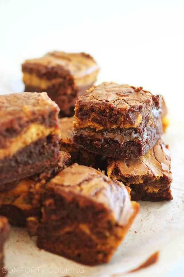 Easy Pumpkin Swirl Chocolate Brownies – Decadent, soft and gooey chocolate brownies with a creamy pumpkin swirl are so delish and unique! | thecomfortofcooking.com