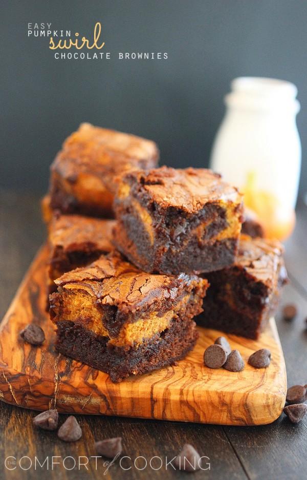 Easy Pumpkin Swirl Chocolate Brownies – Decadent, soft and gooey chocolate brownies with a creamy pumpkin swirl are so delish and unique! | thecomfortofcooking.com