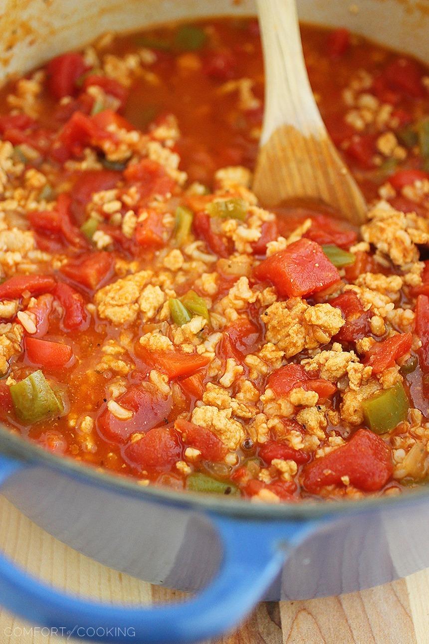 This hearty, healthy soup packed with bell peppers, tomatoes, rice and ground chicken is a full meal in a bowl that will warm you to the bone!