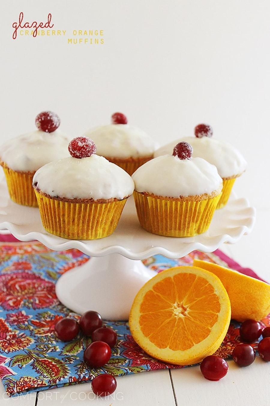 Glazed Cranberry Orange Muffins – Super soft, sweet and tart cranberry-orange muffins with an orange glaze! | thecomfortofcooking.com