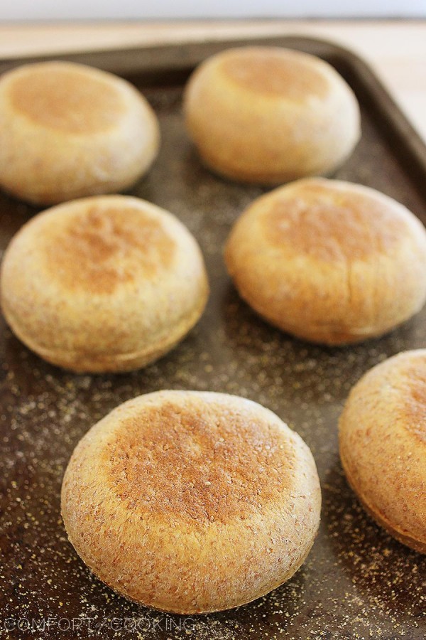 Whole Wheat English Muffins – Rise and shine with homemade English muffins... so easy & perfect for slathering with butter and berry jam! | thecomfortofcooking.com