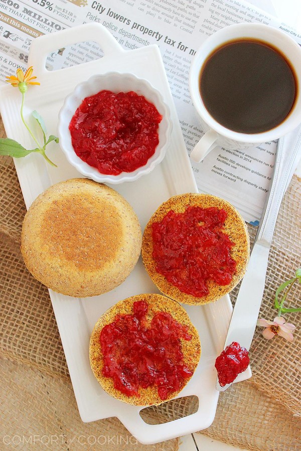 Whole Wheat English Muffins – Rise and shine with homemade English muffins... so easy & perfect for slathering with butter and berry jam! | thecomfortofcooking.com