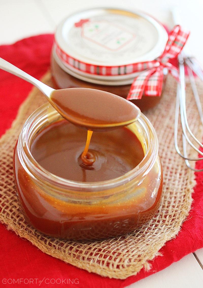 Easy Salted Caramel Sauce – Ooey gooey homemade caramel with sea salt and vanilla is perfect for giving as gifts. Amazing spooned over your favorite ice cream! | thecomfortofcooking.com
