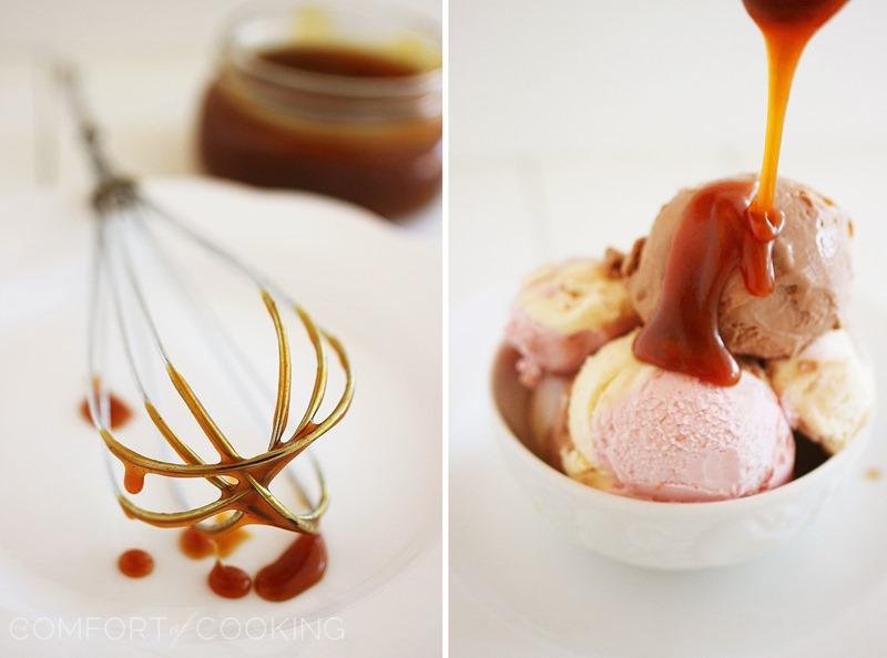 Easy Salted Caramel Sauce – Ooey gooey homemade caramel with sea salt and vanilla is perfect for giving as gifts. Amazing spooned over your favorite ice cream! | thecomfortofcooking.com