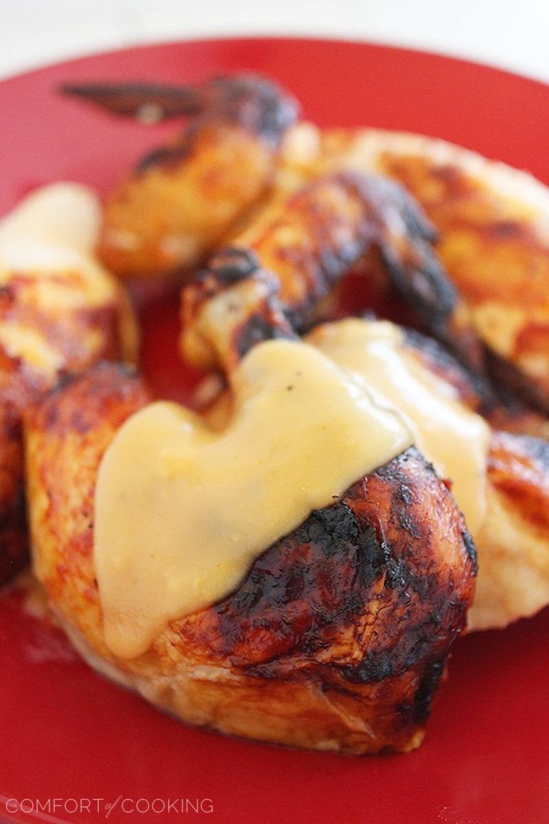 Crispy Sriracha Roasted Chicken with Sriracha Gravy – Try this not-so-traditional twist on classic roasted chicken with a super easy, creamy Sriracha gravy on the side... totally mouthwatering. | thecomfortofcooking.com