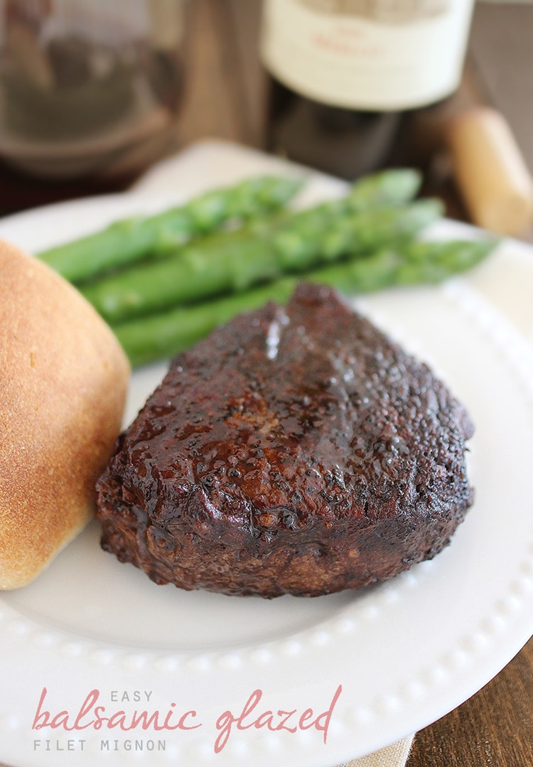 Easy Balsamic-Glazed Filet Mignon – Just 6 ingredients for this tender, juicy filet mignon with a red wine-balsamic glaze! Cook this easy, elegant dinner at home for any special occasion. | thecomfortofcooking.com