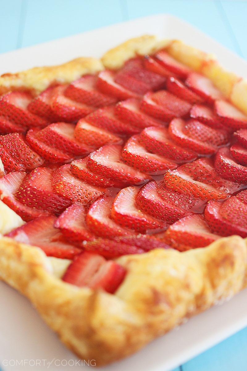 3-Ingredient Strawberry Tart with Lemon Whipped Cream – Just 3 ingredients and 10 minutes is all you need for a delicious, flaky puff pastry tart with fresh strawberries! | thecomfortofcooking.com
