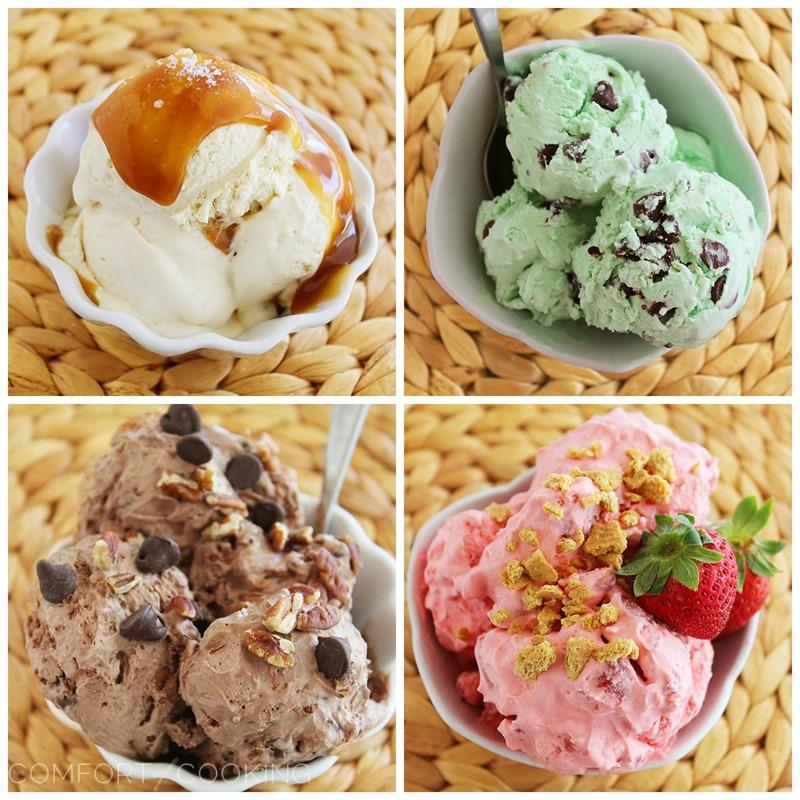 Amazing No-Churn Ice Cream: 6 Flavors – Just 2 ingredients + your favorite mix-ins makes the smoothest, creamiest ice cream EVER. No ice cream maker needed! | thecomfortofcooking.com