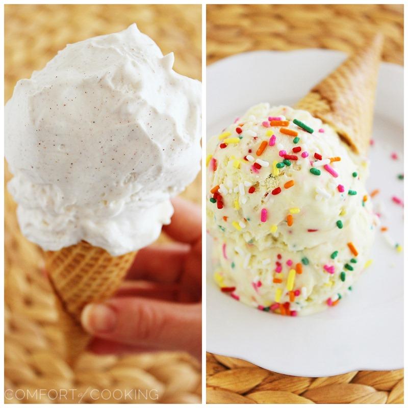 Amazing No-Churn Ice Cream: 6 Flavors – Just 2 ingredients + your favorite mix-ins makes the smoothest, creamiest ice cream EVER. No ice cream maker needed! | thecomfortofcooking.com