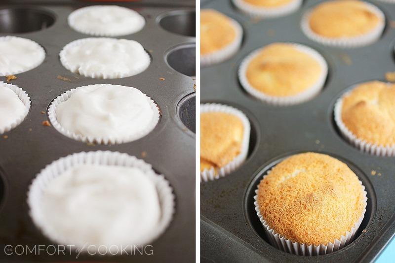 Angel Food Cupcakes – Heavenly angel food cupcakes as light as clouds! Top yours with whipped cream and berries for a scrumptious treat. | thecomfortofcooking.com