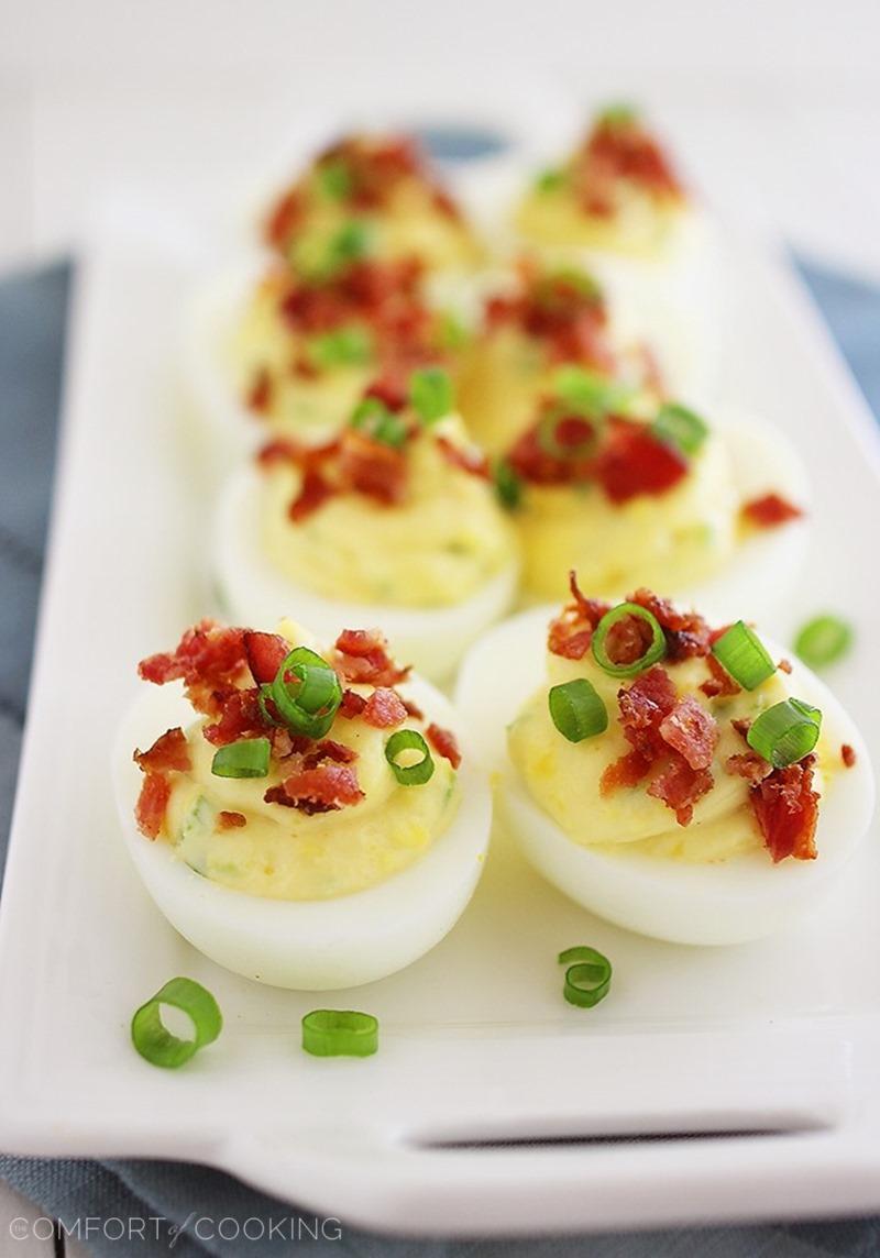 Bacon Jalapeño Deviled Eggs – Try this delicious twist on traditional deviled eggs. They're creamy, salty and scrumptious with a little kick from fresh jalapeño!| thecomfortofcooking.com