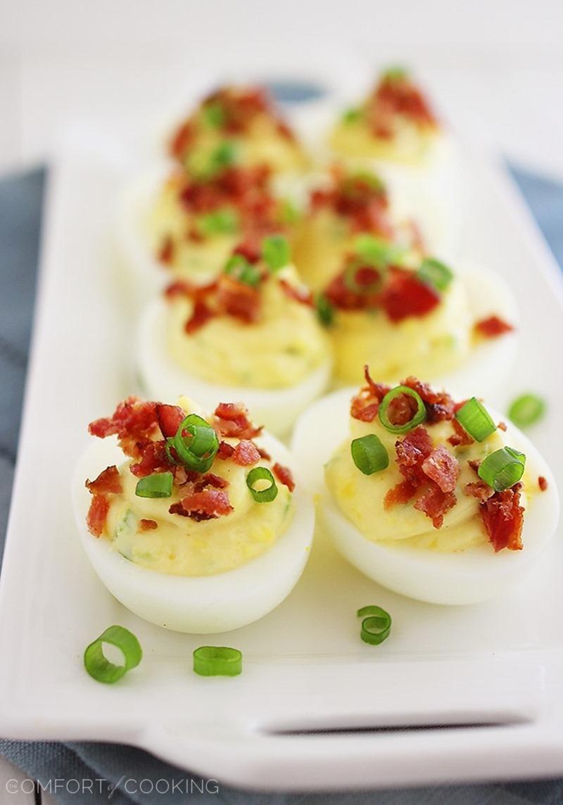 Bacon Jalapeño Deviled Eggs – Try this delicious twist on traditional deviled eggs. They're creamy, salty and scrumptious with a little kick from fresh jalapeño!| thecomfortofcooking.com