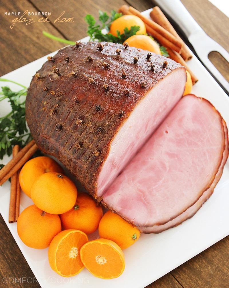 Maple-Bourbon Glazed Ham – The sweet and spicy maple-bourbon glaze on this family favorite ham is delicious, and makes your home smell amazing! | thecomfortofcooking.com