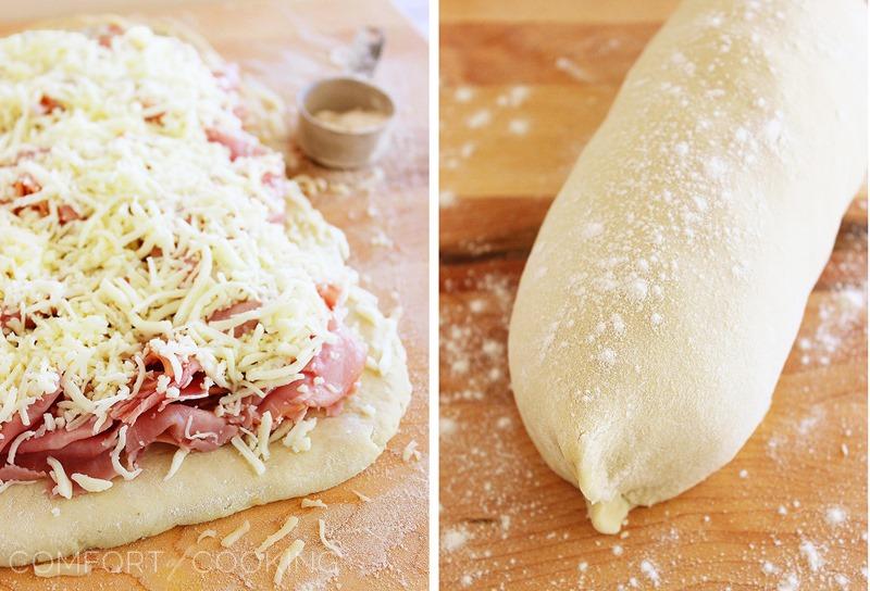 3-Ingredient Baked Ham and Cheese Rollups – These scrumptious ham and cheese rollups are easily made with pizza dough for a delish weeknight meal! | thecomfortofcooking.com