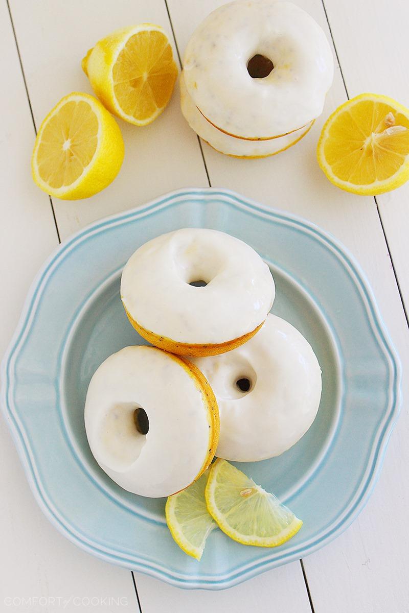 Lemon Poppy Seed Donuts with Vanilla Glaze – Bake a batch of these sunny, super soft lemon poppy seed donuts to brighten up your weekend! | thecomfortofcooking.com