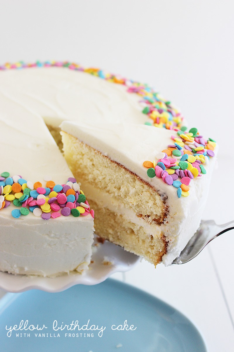 Yellow Birthday Cake with Vanilla Frosting – Hands down the best cake I've ever baked and eaten. You have to bake it to believe it! | thecomfortofcooking.com