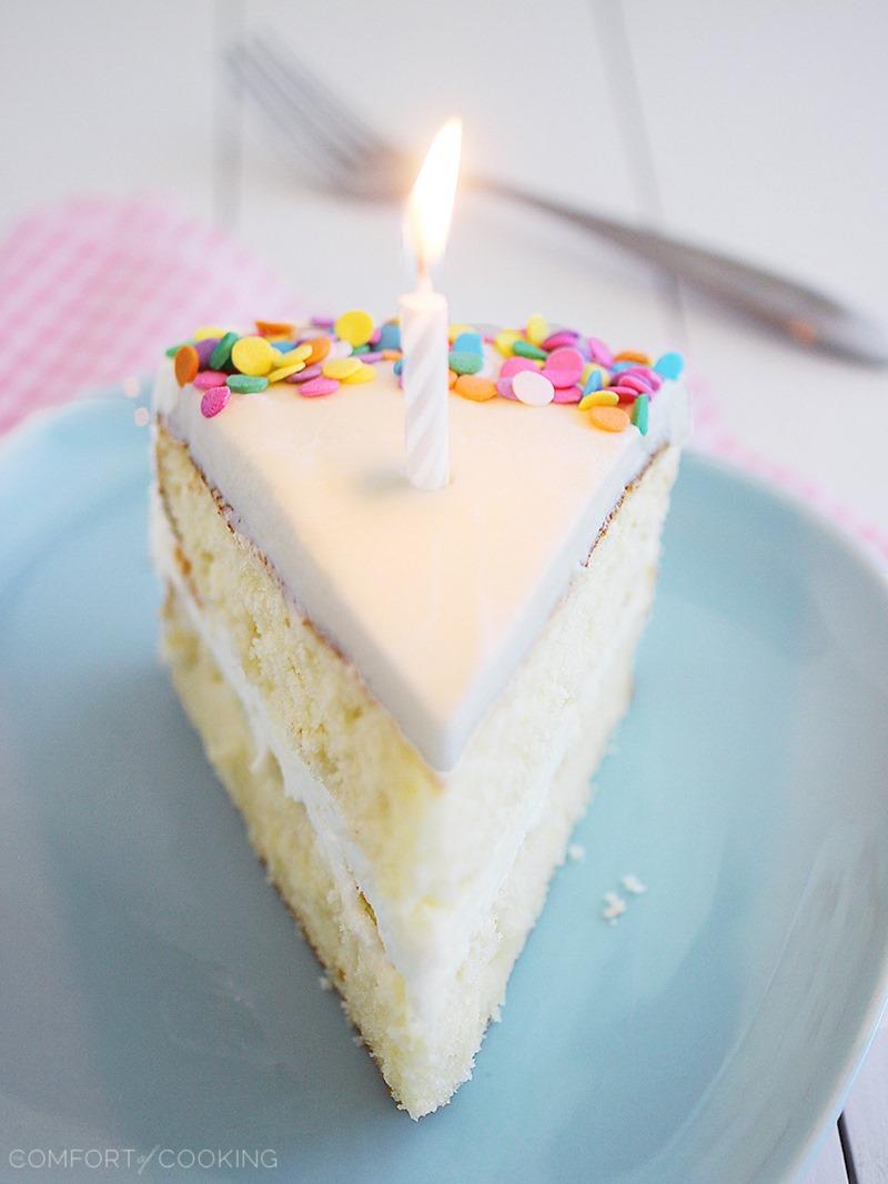 Yellow Birthday Cake with Vanilla Frosting – Hands down the best cake I've ever baked and eaten. You have to bake it to believe it! | thecomfortofcooking.com