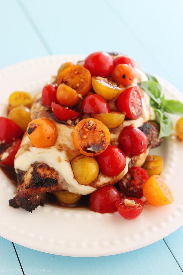 Caprese Grilled Chicken – Sizzle up this fresh, colorful Caprese Chicken on your grill or in your skillet. Served with garlic bread and salad, it's a scrumptious summer meal! | thecomfortofcooking.com