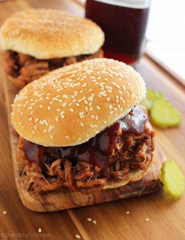 3-Ingredient Root Beer BBQ Pulled Pork – This mouthwatering, tender pulled pork is perfection on a bun. The perfect weeknight and party food! | thecomfortofcooking.com