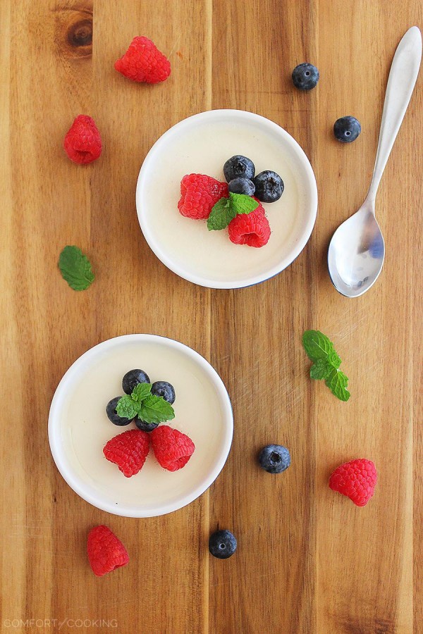 Lemon Panna Cotta with Fresh Berries – This creamy, heavenly and light Italian custard with berries has become a fast favorite. So easy, too! | thecomfortofcooking.com