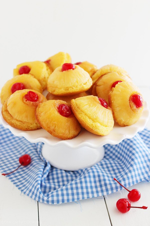 Mini Pineapple Upside Down Cakes – Made skinny! Easy mini pineapple upside down cakes with butter, brown sugar, and a cherry on top... and only 184 calories each! | thecomfortofcooking.com
