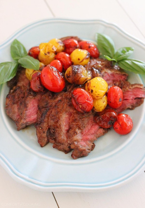 Skillet Skirt Steak with Balsamic Cherry Tomatoes – Tender skirt steak with sweet, tangy tomatoes makes for a mouthwatering homemade meal with restaurant-quality flavor! | thecomfortofcooking.com