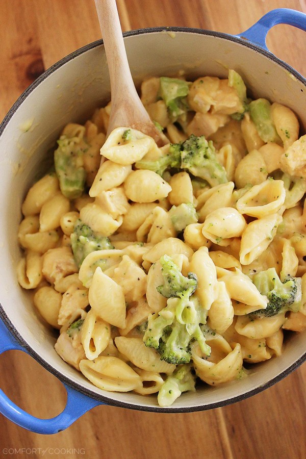 Creamy Broccoli Chicken Shells and Cheese – Cook up this creamy, cheesy pot full of goodness for dinner tonight! So comforting and delicious for kids and adults! | thecomfortofcooking.com