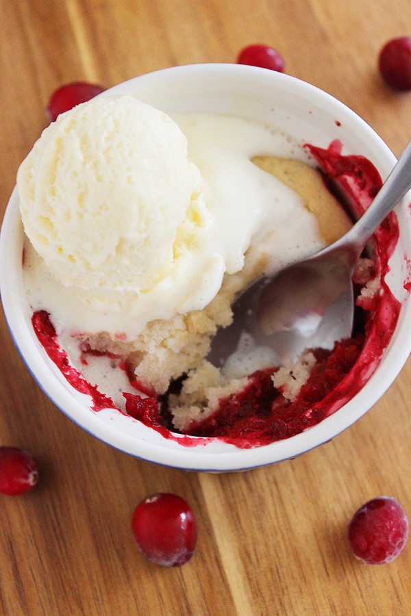 Mini Cranberry Sauce Cobblers – Scoop leftover cranberry sauce/relish into ramekins for easy mini cranberry cobblers. The quick & easy topping is fluffy and cakey! | thecomfortofcooking.com