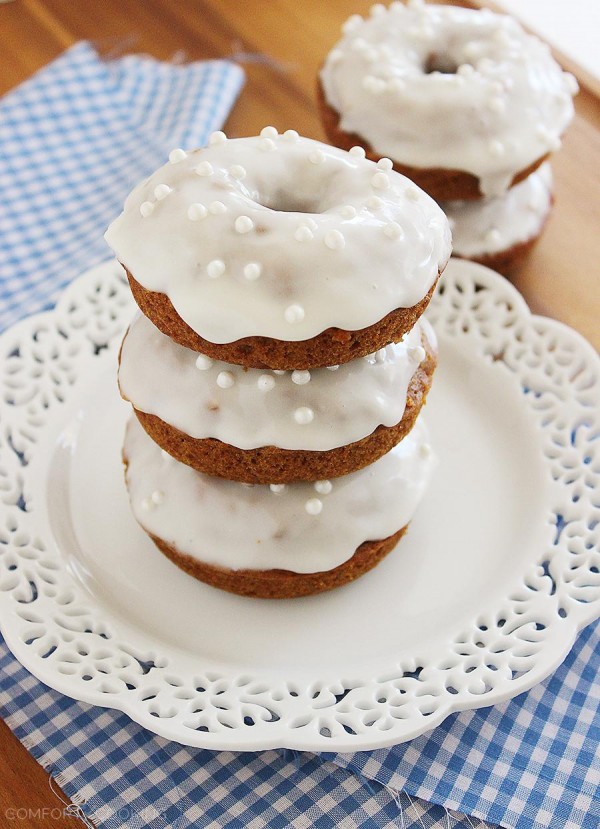 Glazed Gingerbread Donuts – A stack of soft, fluffy gingerbread donuts are perfect for a cozy winter breakfast or brunch! These donuts are baked and not fried, but taste extra indulgent. Easy to make and irresistible with coffee.| thecomfortofcooking.com