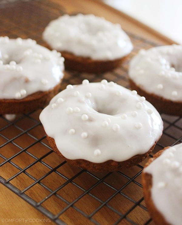 Glazed Gingerbread Donuts – A stack of soft, fluffy gingerbread donuts are perfect for a cozy winter breakfast or brunch! These donuts are baked and not fried, but taste extra indulgent. Easy to make and irresistible with coffee.| thecomfortofcooking.com