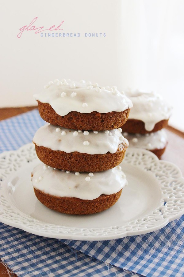 Glazed Gingerbread Donuts – A stack of soft, fluffy gingerbread donuts are perfect for a cozy winter breakfast or brunch! These donuts are baked and not fried, but taste extra indulgent. Easy to make and irresistible with coffee.| thecomfortofcooking.com