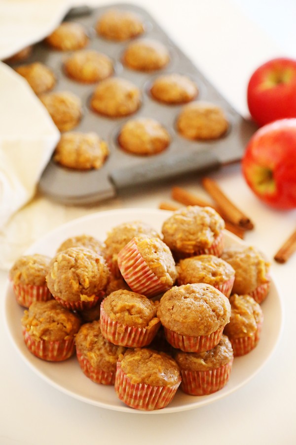 Apple Cinnamon Sweet Potato Mini Muffins - Soft whole wheat muffins with fresh sweet potato and apple bake up a delicious, healthy breakfast! | thecomfortofcooking.com