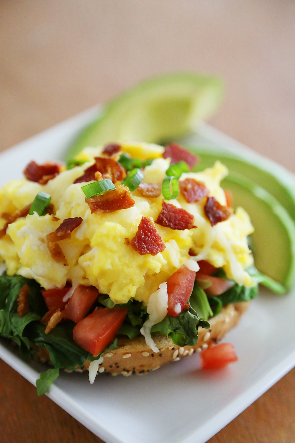 Open-Faced Bagel Breakfast Sandwich - A healthy, protein-packed breakfast made easy. Add your favorite toppings! Thecomfortofcooking.com