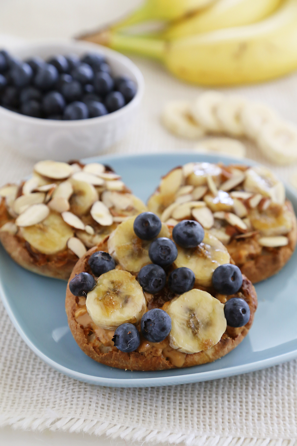 Brûléed Banana and Peanut Butter English Muffins – These delicious, protein packed muffins are perfect for weekend mornings! thecomfortofcooking.com