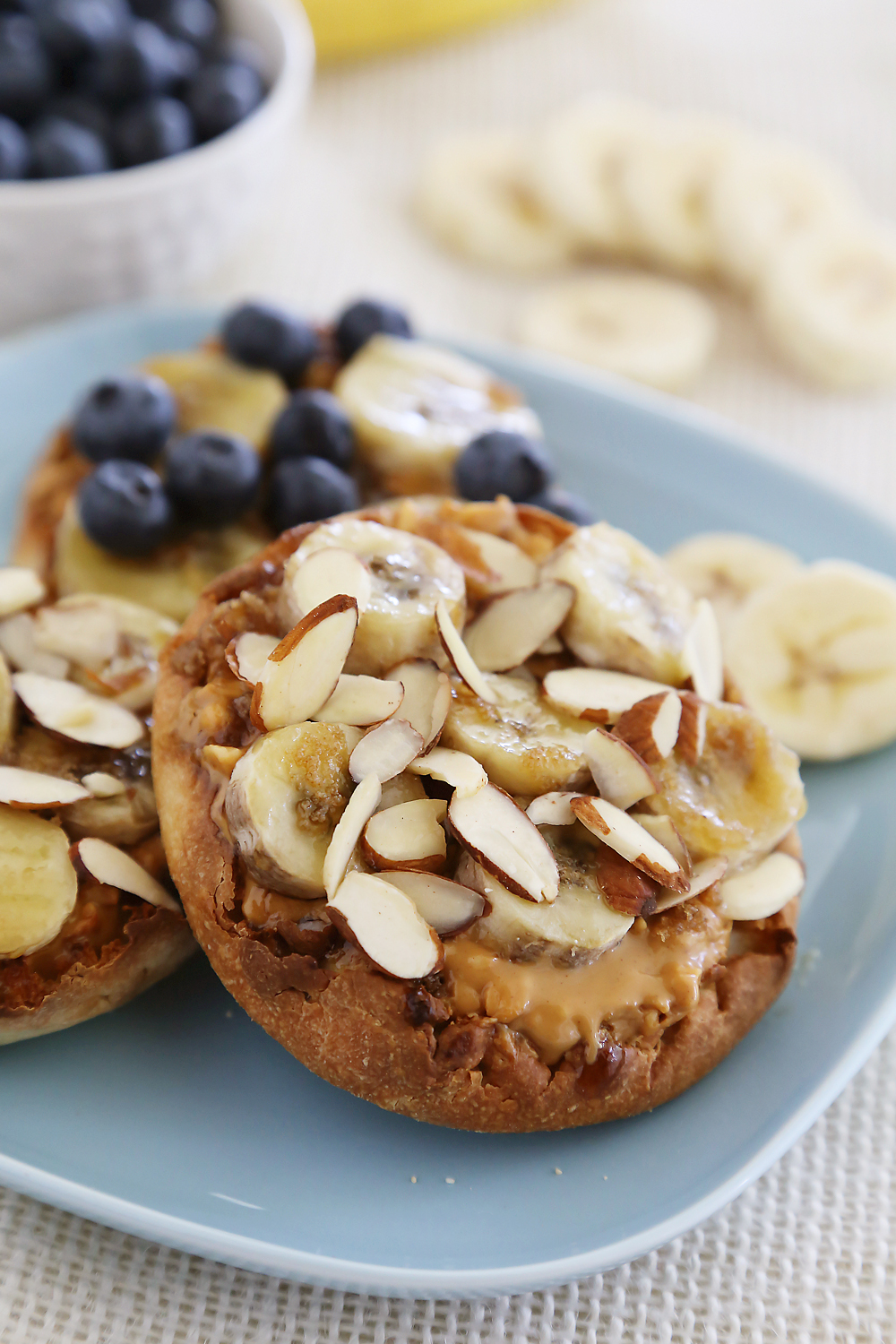 Brûléed Banana and Peanut Butter English Muffins – These delicious, protein packed muffins are perfect for weekend mornings! thecomfortofcooking.com