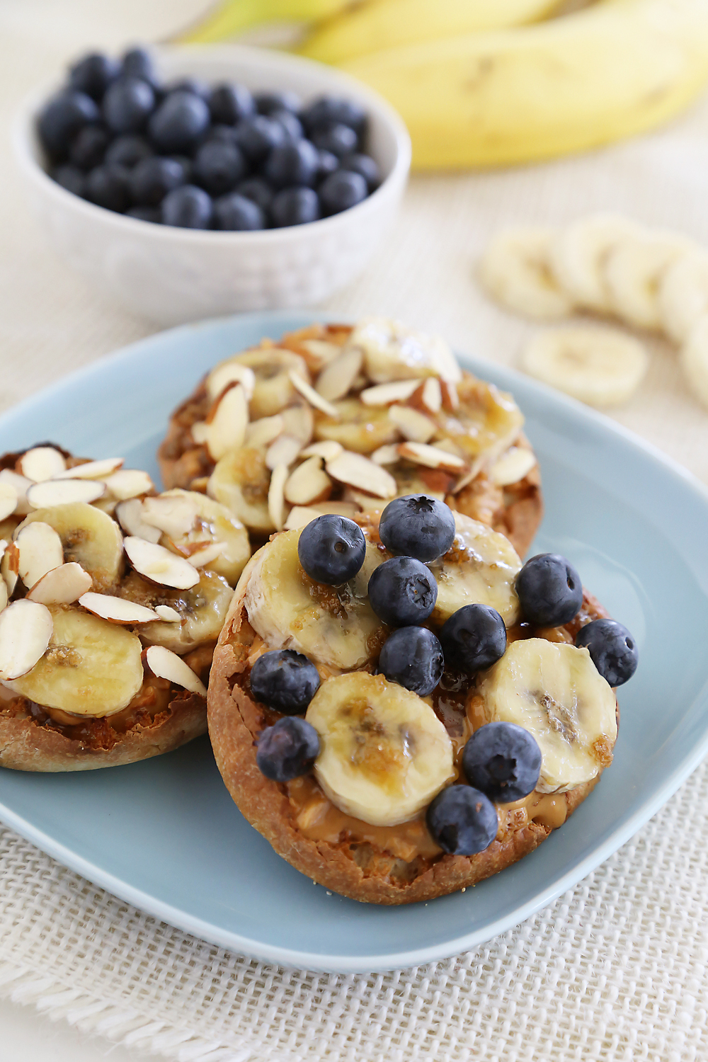 Brûléed Banana and Peanut Butter English Muffins – These delicious, protein packed muffins are perfect for weekend mornings! thecomfortofcooking.com