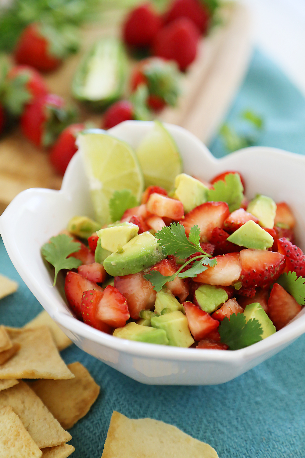 Strawberry Jalapeño Avocado Salsa - The perfect summer salsa! Serve with tortilla chips for snacking, or on the side of grilled meats, steak and fish. thecomfortofcooking.com