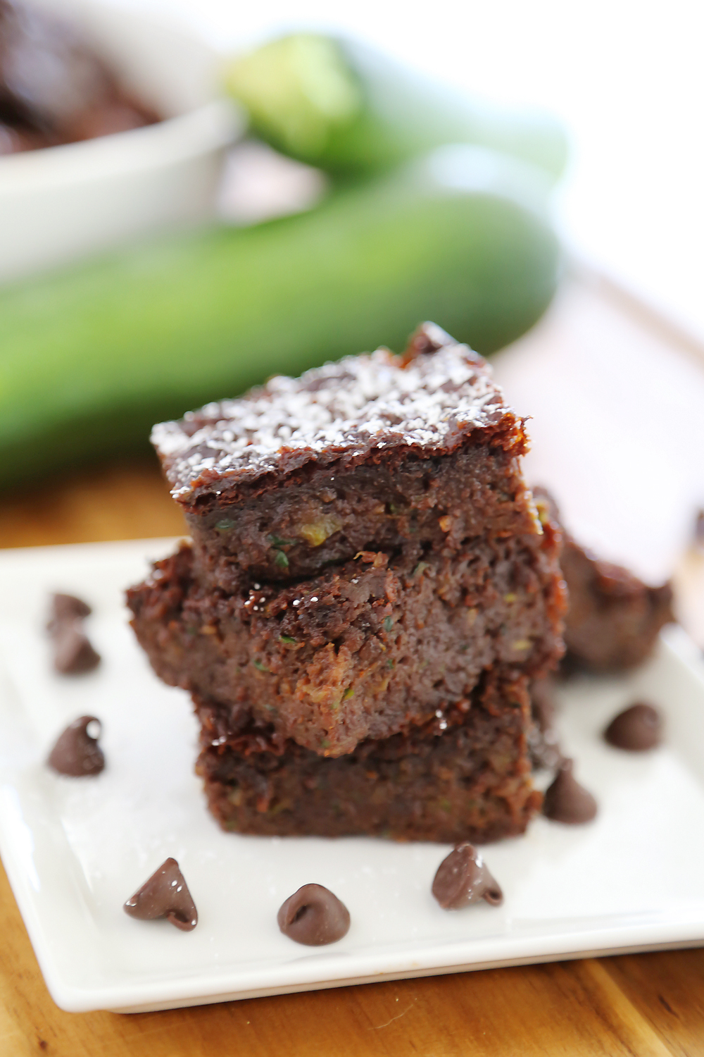 Flourless Zucchini Chocolate Brownies – Super gooey, fudgy chocolate brownies with easy-to-find ingredients! thecomfortofcooking.com