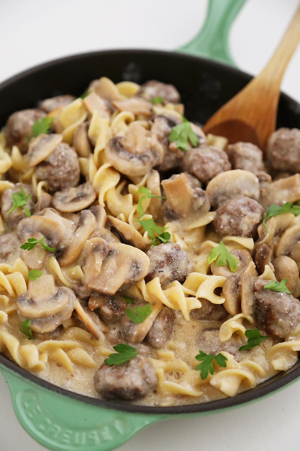 Creamy Mushroom Meatball Stroganoff – Super creamy stroganoff with fresh mushrooms and hearty meatballs, made easily from scratch! Thecomfortofcooking.com