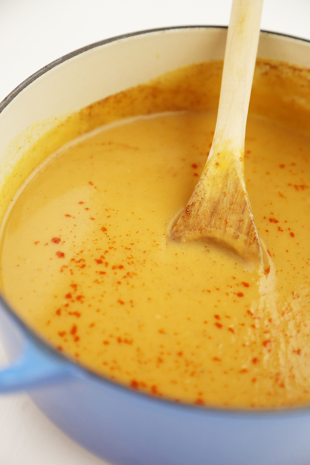 Loaded Sweet Potato Soup – Super creamy stovetop soup is healthy + easy for weeknights or holidays! Serve with salad and crusty bread. Thecomfortofcooking.com